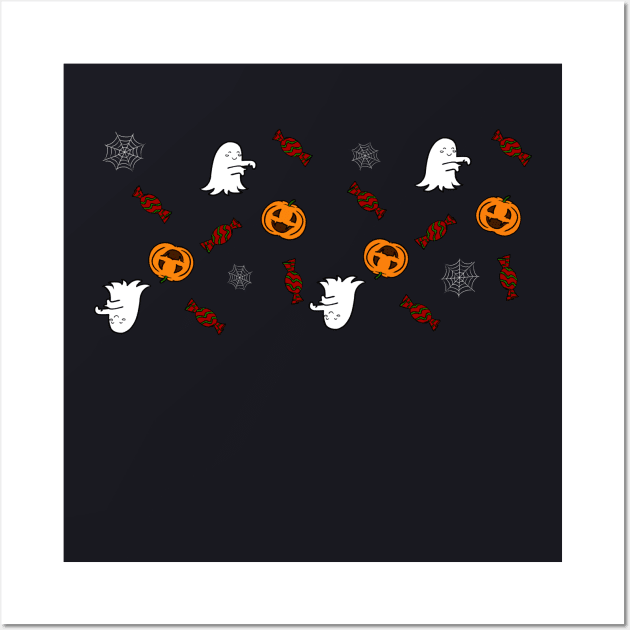 Cute halloween pattern with ghosts, pumpkins and candy Wall Art by Incubuss Fashion